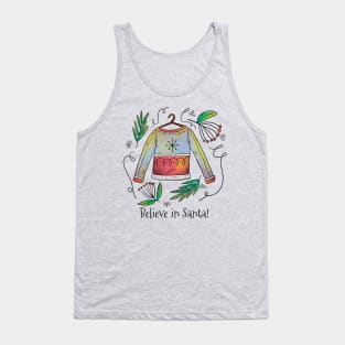 Believe In Santa Christmas Sweater Sketch Tank Top